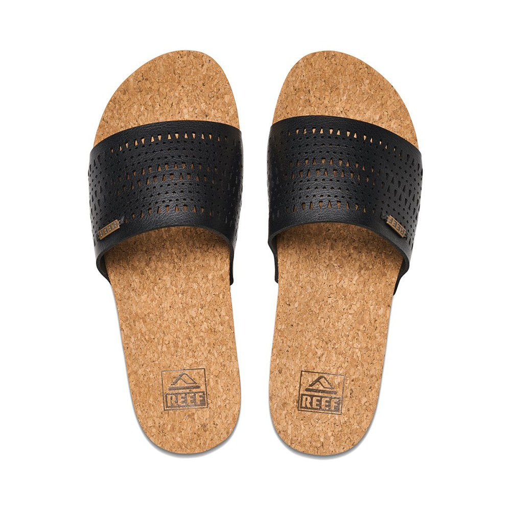REEF Women Cushion Scout Perf Slides - Black/Tan