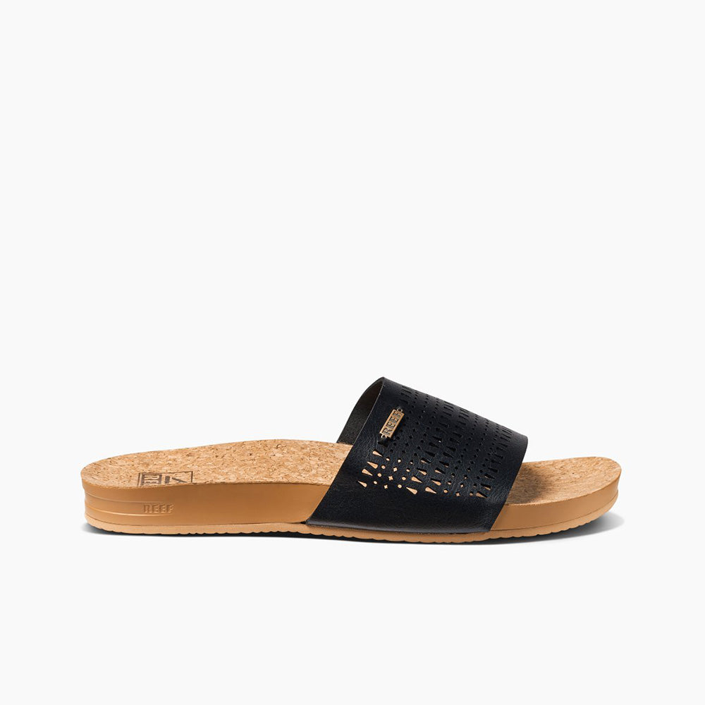REEF Women Cushion Scout Perf Slides - Black/Tan